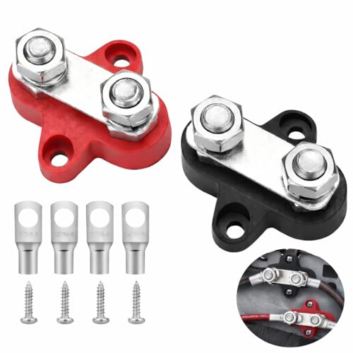 EEEKit M8 Batterie Stromverteilungs-Klemmblock 5/16, 2 Stück Dual Anschlussbolzen Busbar 12V-48V, Isolierte Sammelschiene Rot/Schwarz für Auto, LKW, Wohnmobil und Boot