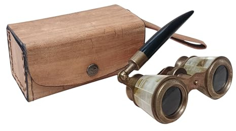 2.5 Inch Opera Glasses Binoculars with Leather Case Mother of Pearl Solid Brass Handle - Portable, Lightweight - Adults & Kids - Bird Watching, Hunting, Concerts