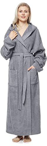 Badrock med huva för kvinnor, ankellängd, Färg: Grå, Storlek kvinnor: XXL long, Storlek unisex: XXL-3XL long