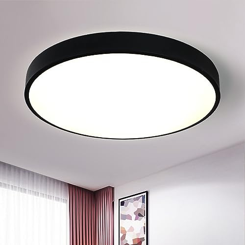 Style home 36W LED Deckenleuchte Rund Flach Deckenlampe, Warmweiß 3000K | moderne Lampe für Wohnzimmer Schlafzimmer Büro Küche Balkon Diele Flur,Metall, Ø40x4cm,Schwarz