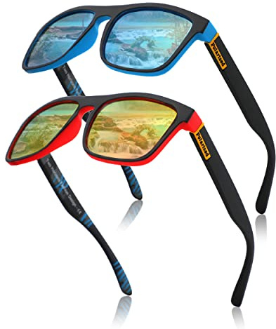 Two Horizons Sonnenbrille Herren Polarisiert | 2er Set Polarisierte Sonnenbrille | 100% UV-Schutz | Retro-Design | Ideal für Outdoor-Aktivitäten | Mit Etui und Mikrofaser-Beutel | Sonnenbrille Damen