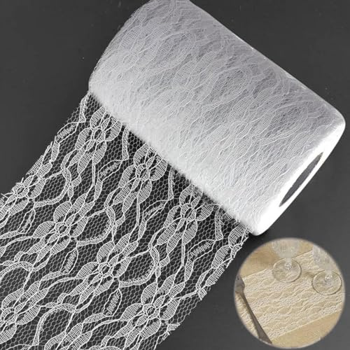 Tischdecke Spitze, Vintage Tischläufer Weiß 15 cm * 22 m, Hochzeitsdeko | Elegante Tischläufer, Exquisite Spitzentischband, Taufen, Feste, Veranstaltungen, Kommunion Tischdekorationen Weiß