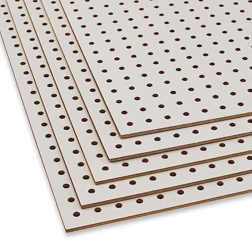 Panneau perforé pour loisirs, rangement de bijoux, d'armoire, garage, atelier, cave, abri de jardin ou cuisine - 10 plaques perforées (MDF) 50 x 40 x 0,3 cm - Trou de 5 mm et 15 mm d'écartement