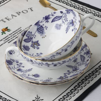 YUWEN Taza de café con Plato Juego de té británico con patrón de Flores Tazón de Desayuno de Estilo Chino Coreano Europeo