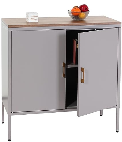 Mendler Kommode HWC-L84 2 Türen Metall 90x90x40cm - grau | Sideboard, Schrank, Anrichte, Melamin beschichtet