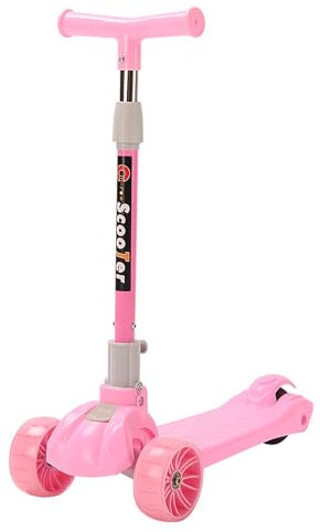 MUL-BOUTIQUE Kinderroller mit 3 Rädern, Tretroller mit drei Rädern mit LED-Lichtern, höhenverstellbares Skateboard, zusammenklappbar, geeignet für Mädchen und Jungen (Rosa, S1)