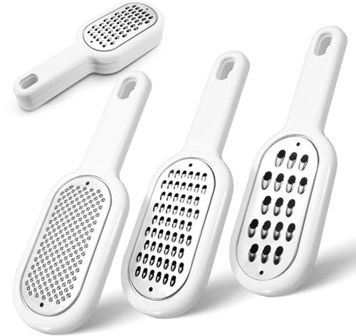 LELE LIFE Paquete de 3 ralladores de queso de mano para cocina, acero inoxidable, rallador de almacenamiento pequeño apilable con mango para queso, limón, jengibre, nuez moscada, ajo, cítricos, patata