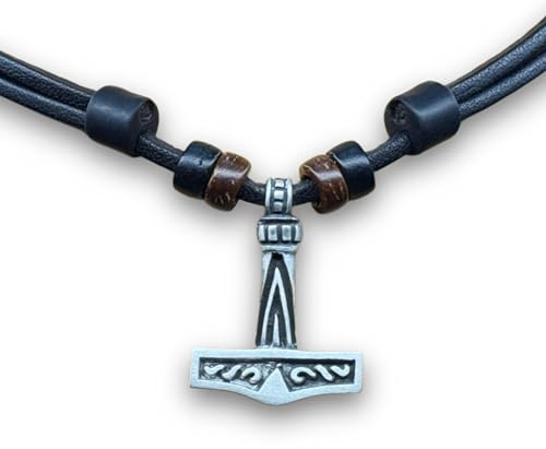 HANA LIMA Lederhalskette Surferkette Halskette Herrenkette Damenkette Thor Hammer Thorshammer Mjölnir