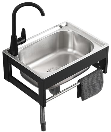 Edelstahl Wand Waschbecken Spüle Küchenspüle Ausgussbecken Kommerziell Spülbecken Handwaschbecken mit Warm-und Kaltwasserhähne Für Garage Küche Badezimmer Restaurant (50x40cm)