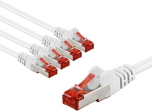 goobay 65983 Lot de 5 câbles réseau CAT6 blindés S/FTP/CU Ethernet PiMF LSZH/Cat 6 avec 10 Gbits Blanc 5 x 2 m