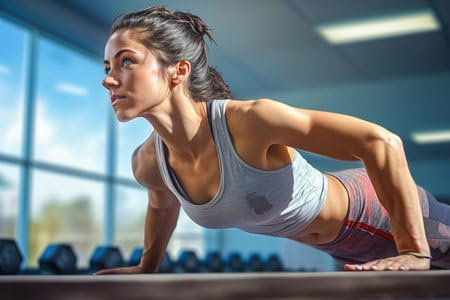 adrium Holz-Bild 120 x 80 cm: Eine sportliche Frau macht Liegestütze im Fitnessstudio. Hochwertiges Foto (213289528)
