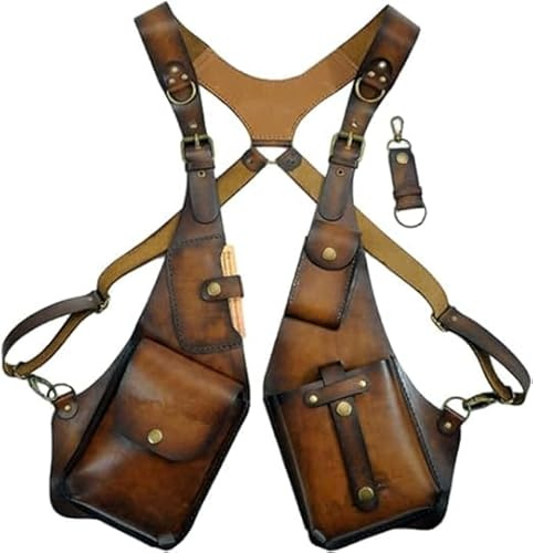 vokkrv Sac de harnais d'épaule Steampunk,harnais homme torse, Harnais antivol, Double portefeuille sac sous de taille étui antivol pour hommes femmes,portefeuille à sangle en cuir Pu réglable(Brun)