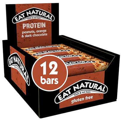Eat Natural Protein Packed Bars, Peanuts, Dark Chocolate & Orange, 12 x 40g | High Protein Bars, Zesty Marmalade, Gluten Free, High Fibre, Breakfast & Lunchbox Treats, Delicious On-the-Go Snack Bars