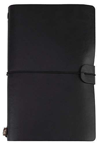 HAOHIZE Reisetagebuch Notizbuch, 5 Farben, klassisches PU-Leder-Reisenotizbuch, personalisiertes Tagebuch, nachfüllbarer Notizblock (Black)