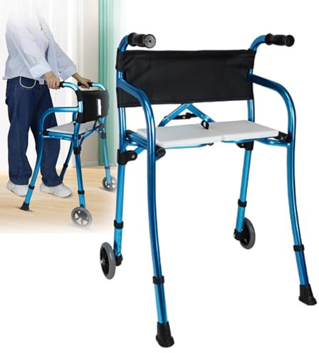 LSRFXF Andador Vertical de Aluminio Liviano, Andador Plegable de Altura Ajustable con Asiento, Ayuda de Movilidad para Caminar para Personas Mayores y Adultos para Uso en Interiores y Exteriores