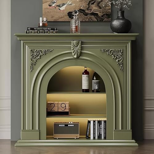 Mueble de madera moderno para TV con chimenea, estante abierto, armario alto para TV, no requiere instalación