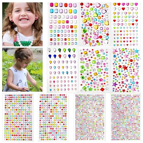 3500 Stück Glitzersteine Selbstklebend, 10 Blätter Strasssteine Selbstklebende Schmucksteine, Strasssteine Acryl Bunt Selbstklebende Schmucksteine für Make-up DIY Augen Nagel