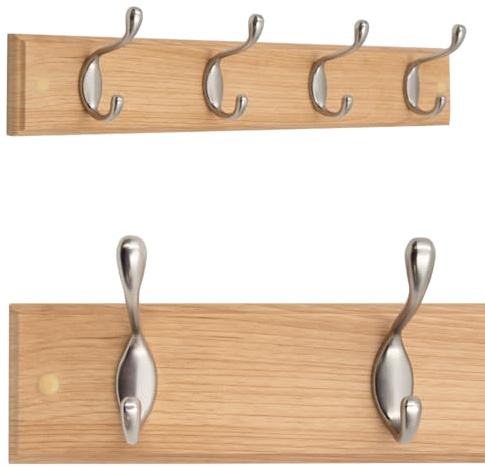 Anika Wall-Mounted Coat Rack Hallway Clothes Organiser with 4 Hooks/All Fixings Included / 47 x 7 cm (Oak)