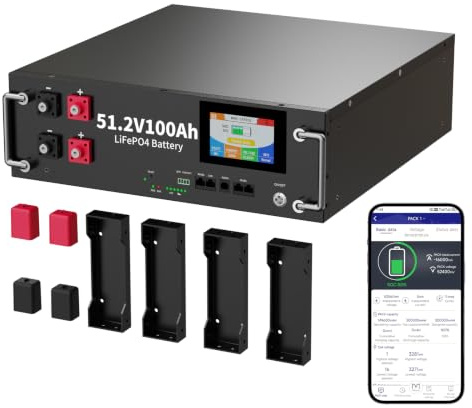 48V 100Ah LiFePO4 Lithiumbatterie mit WiFi&Bluetooth,51.2V LiFePO4 Batterieschrank, 5kWh Kapazität, intelligente Anzeige, CAN&RS485, perfekt für Wohnmobile, Solarwechselrichter, Häuser, Photovoltaik