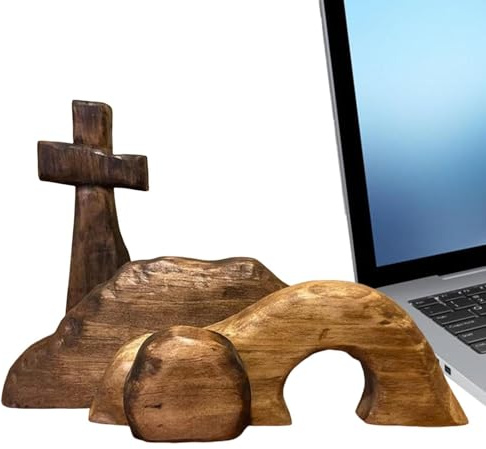 Tomba Vuota Scena di Pasqua e Croce Gesù Natività Croce di Legno Statua di Tomba Vuota Set Facile da Montare Statua di Pasqua Rimovibile Decorazione per la Casa, Ufficio, Scrivania