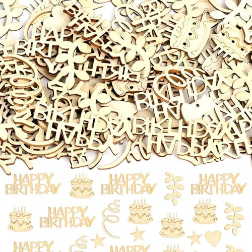 150 Pcs Happy Birthday Table Decorations, Wooden Birthday Confetti Party Table Scatter Decorations for Anniversary Wedding Party Confetti Decor