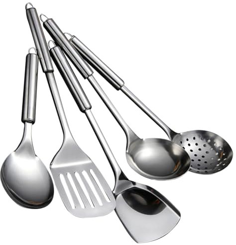Stainless Steel Kitchen Utensils Set - 5 PCS Cooking Utensil, Kitchen Cooking Tools, Non-Stick Kitchen Utensils, Heat-Resistant Cooking Set, Professional Cooking Utensils Set for Kitchen Restaurant
