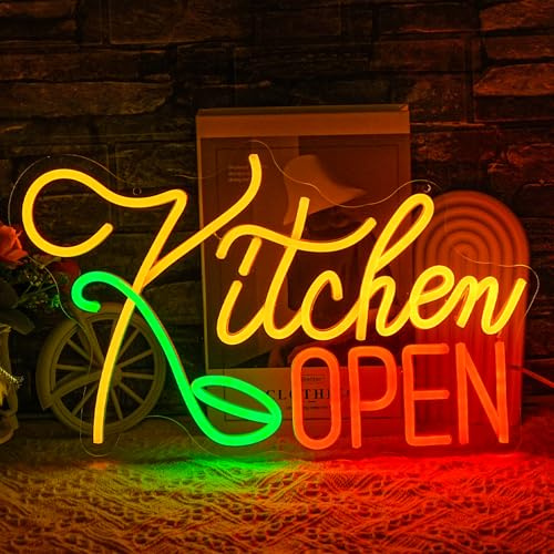 LMSIGNLY Panneau néon ouvert pour décoration murale - Panneau lumineux pour magasin de restaurant - Lumière néon LED alimentaire - Pour restaurant, cuisine, boutique, collation, fête (40,6 x 25,4 cm)