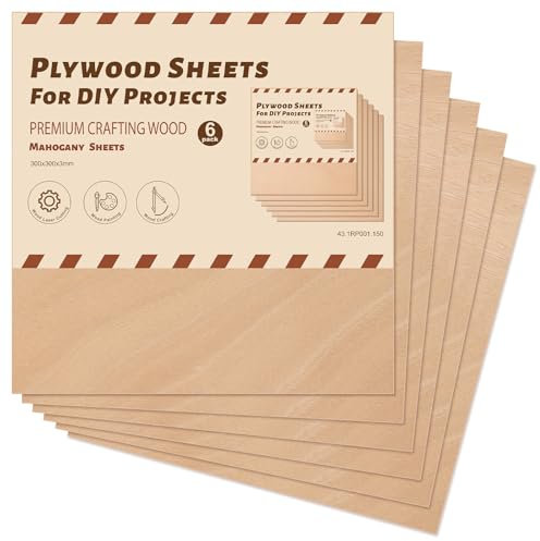 ROWOOD Lot de 6 plaques de contreplaqué en acajou - 300 x 300 x 3 mm - Matériau gravé au laser - Plaque de contreplaqué pour le modélisme, le bricolage, l'artisanat du bois - Idéal pour la découpe