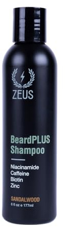 ZEUS BeardPLUS Shampoo for Men, Enhanced Beard Growth & Hair Care Treatment with Biotin & Caffeine to Boost Thickness, Strength, Hydration, and Skin Comfort (Made in USA) 6 oz.