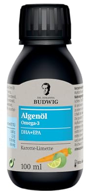 Dr. Budwig Premium Omega 3 Algenöl Vegan Karotte-Limette (100ml) | Hochdosiert - 2300mg natürliches DHA, DPA & EPA - flüssig - laborgeprüft - Alternative zu Fischöl