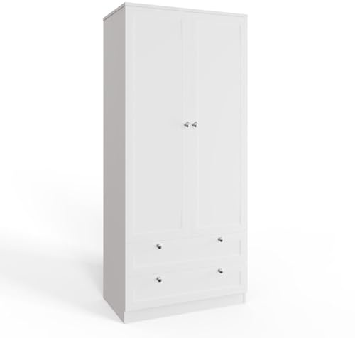 FWStyle Matt White 2 Door 2 Drawer Wardrobe 181x76x50cm Panelled Storage