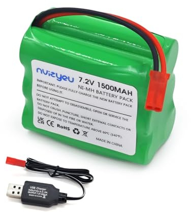 Nvizyeu Batteria da 7,2 V, batteria nimh da 1500 mAh, batterie ricaricabili AAA, spina JST, adatta per auto giocattolo elettrica, strumento elettrico, dotato di cavo di ricarica USB