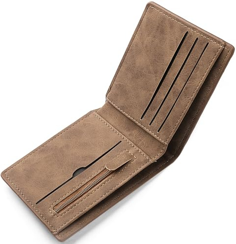 KEYRI Carteras para Hombre con Tarjetero, Compartimentos para Billetes y Monedero Billetera para el Trabajo, Negocios, Uso Diario o Viajes Wallet Leather Billeteras para Hombre (Marrón)