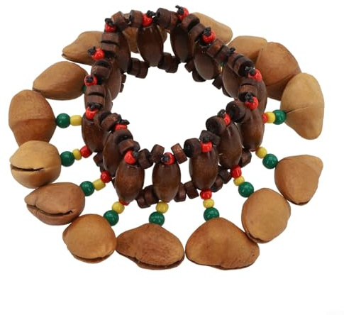 Sileduove Bracelet en coquillage de noix naturelles - Hochets africains - Instrument de musique traditionnel - Shaker à percussion - Clochette pour performance