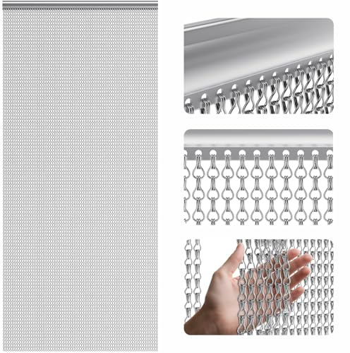 Soontrans Fliegengitter Balkontür 100 x 210cm, Aluminium Fliegenvorhang, Fliegengitter Tür, Insektenschutz Balkontür, Fliegengittertür, Metall Kettenvorhang für Fliegende hält Insekten, Wespen (Grau)