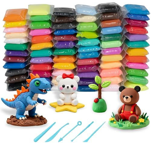 RUACDIQ 72PZ Argilla da Modellare, plastilina per Bambini, 48 Colori plastilina Air Dry Clay con 5 Utensili Regalo Creativo per Bambini 3-12 Anni (6 Grammi)