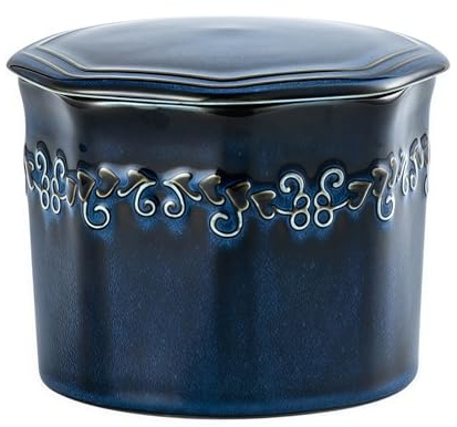 Beurrier bleu pour comptoir avec ligne d'eau, beurrier français pour comptoir, beurrier avec couvercle