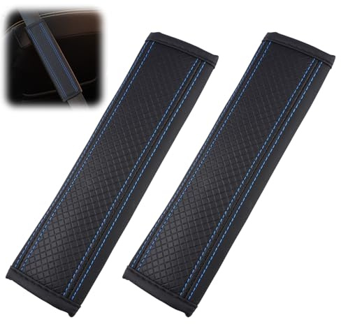 2 Piezas Almohadilla Cinturon Coche, Protector Cinturon Coche Funda Cinturons Soches Más grueso Universal Protector Cinturons Seguridad per Cintura di Sicurezza, para Adultos y Niños（Negro/Azul)