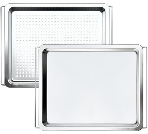 Stainless Steel Cookie Baking Tray,Bread Baking Tray, (13.97~16.14) × 11.33 Inches, Adjustable in Length Suitable for Use in Ovens, Without Coating Easy Clean Perforated Baking Sheet Pan 2 Pack