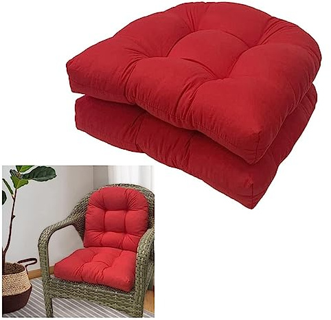 Outdoor Indoor Chair Cushion Set - 2 Pack 48x48cm Cushions with Backrest for Patio Garden Rocking Chair - Soft Upholstered Seat Pads (Red1)