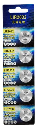 MALSSE 5 baterías recargables LIR2032 de 3,6 V de litio, ideales para calculadoras, cámaras, relojes, linternas, pilas de monedas recargables