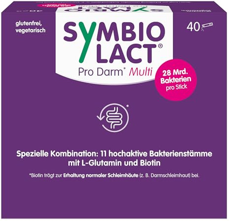 SymbioLact pro Darm Multi Während & nach Antibiotika-Einnahme, 40 Sticks | Mit Milchsäurebakterien, Biotin und Glutamin, 28 Mrd. Bakterien pro Stick, glutenfrei, zur Unterstützung des Darms