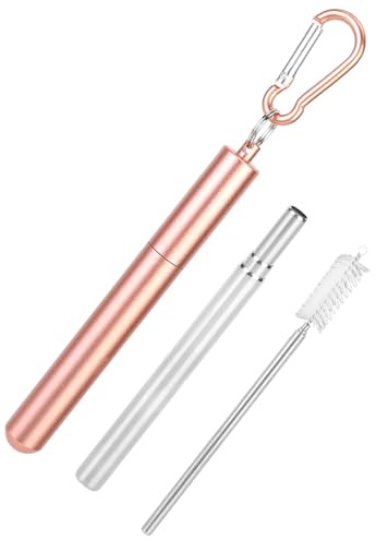 Fafeicy Paja Telescópica de Acero Inoxidable, Pajita de Beber Portátil Ajustable, Paja Fácil de Limpieza para Batidos de Batidos (PINK)