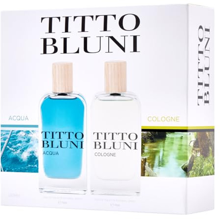 TITTO BLUNI - Acqua y Cologne Uomo 75 ml, Estuche de Regalo Hombre, Perfume Formato Spray, Eau de Toilette Masculina, Aroma Especiado e Intenso, Fragancia Atractiva y Duradera