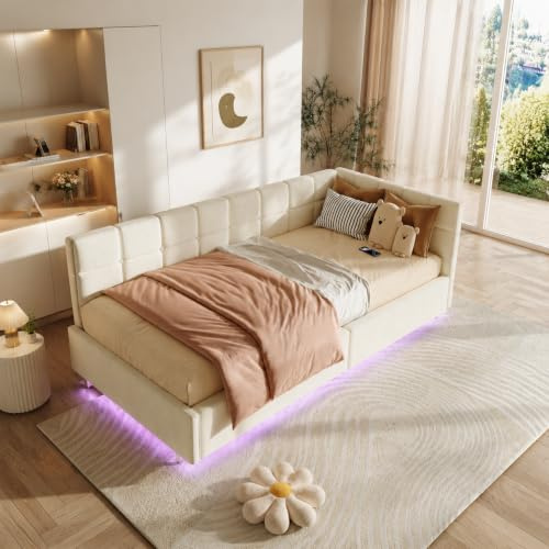 Polsterbett Schlafsofa 90x200 mit LED, jugendbett 90x200 mit stauraum, Polsterbett Tagesbett Einzelbett, Jugendbett Tagesbett mit USB, Gästebett, Ohne Matratze