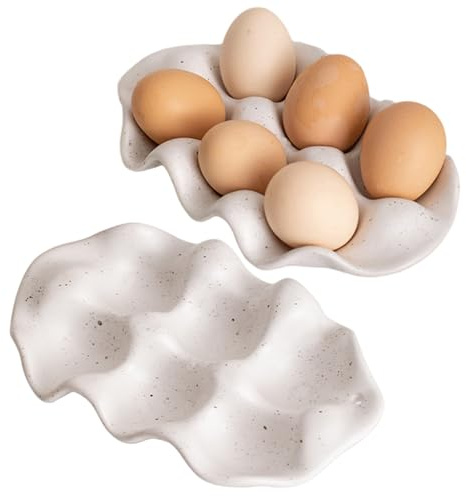Huevera de cerámica de 6 rejillas, bandeja de almacenamiento minimalista para encimera para frigorífico de cocina