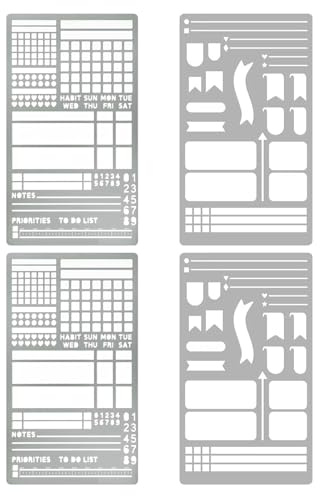 2 Paare Wiederverwendbares Metall Journal Schablonen, Kalender Schablone, Edelstahl Wochenschablone, Schablonen Bullet Journal, Zur Verwendung in Notizbüchern, Tagebüchern, Sammelalben usw
