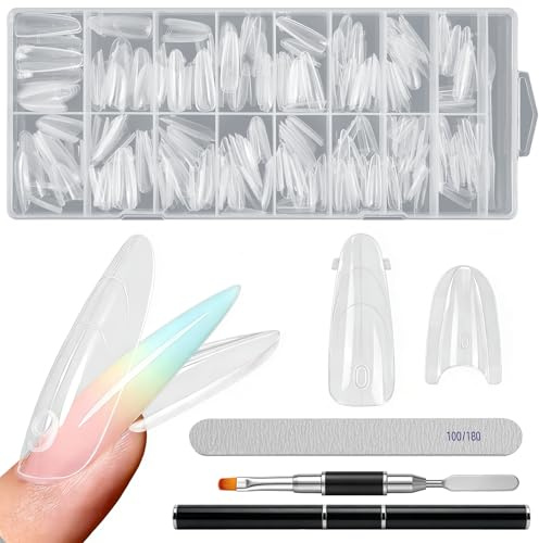 256 Stück Dual Nail Forms, 16 Größen Sandwich Nagel Formen Polygel Set Nagelverlängerung Transparente Nagel Gel Formen für Makellose Gel Verlängerungen DIY Nagelkunst (Mandelrund)
