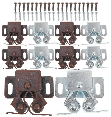 IWOWHERO Pestillos de Puerta Doble Rodillo 10 Juegos de Hierro Galvanizado y Color Rojo Antiguo con Tornillos para Gabinetes y Armarios Cierre Seguro para Muebles de Cocina y Armarios