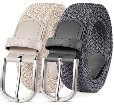 YOUCHAN 2er-Pack Gürtel für Damen und Herren Gürtel Elastische Flechtgürtel 3,3 cm Stretchgürtel mit Verstellbarer Dehnbarer Stoffgürtel Unisex